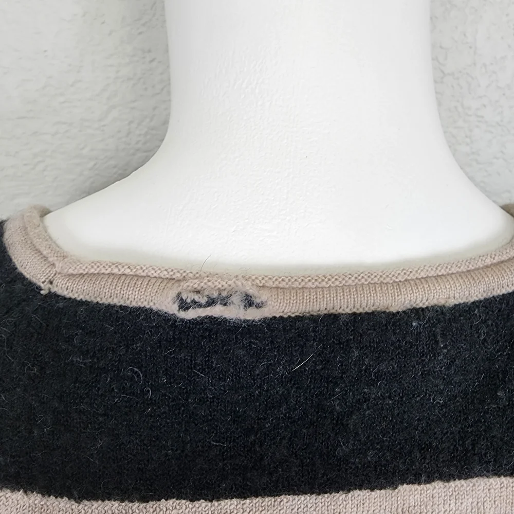 Tory Burch Striped Black Tan Long Sleeve Wool Sweater Size S
